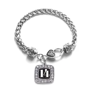 Silver Sport Number 14 Square Charm Braided Bracelet