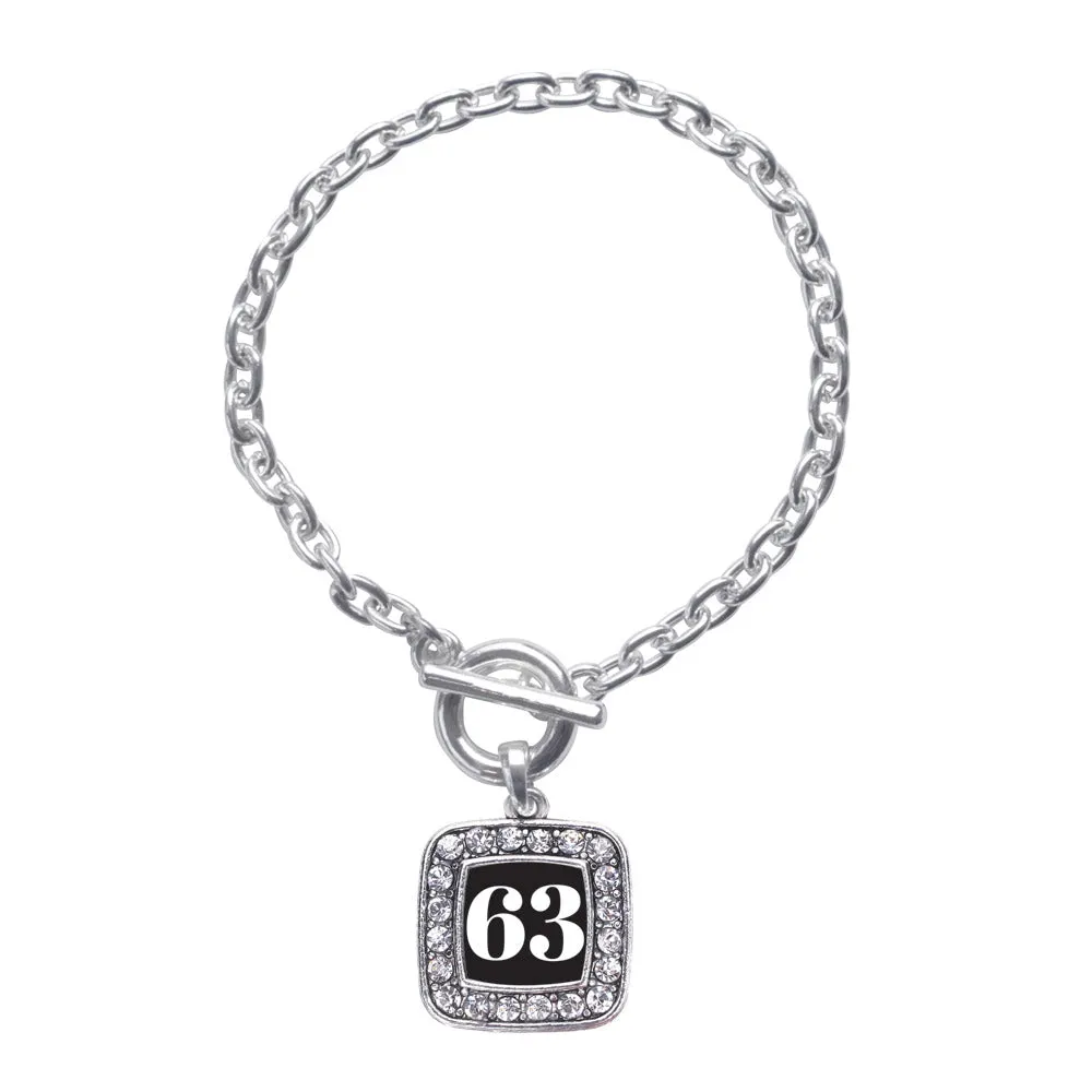 Silver Sport Number 63 Square Charm Toggle Bracelet