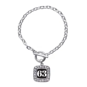 Silver Sport Number 63 Square Charm Toggle Bracelet