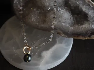 Simple Necklace with herckimer diamonds - Black tahitian Pearl drop