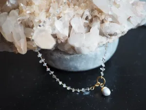 Simple Necklace with herckimer diamonds - Ivory tahitian Pearl drop