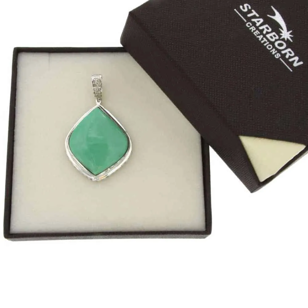 Starborn Sterling Silver Variscite and White Topaz Pave Pendant