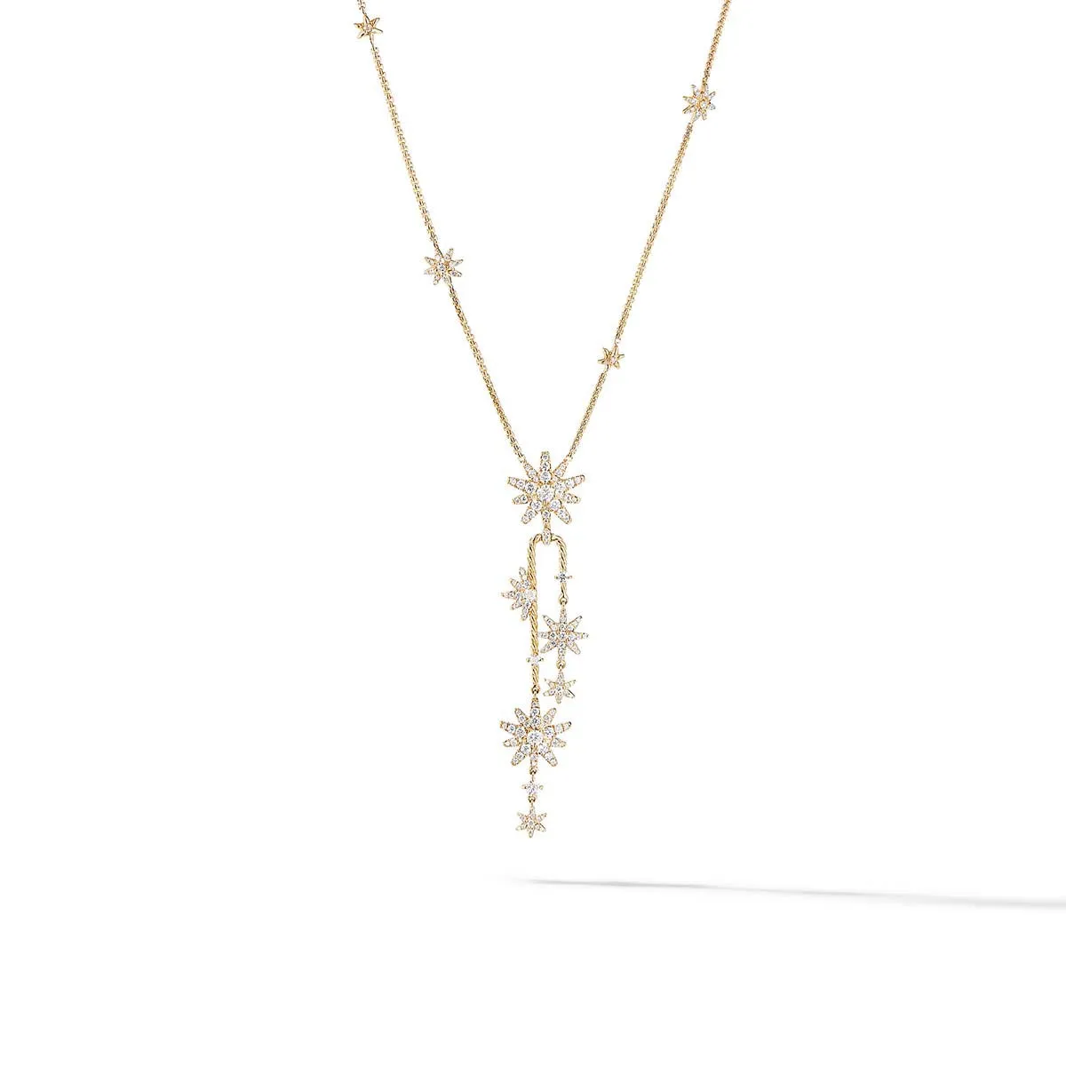 Starburst Cluster Necklace in 18K Yellow Gold with Full Pave Diamonds