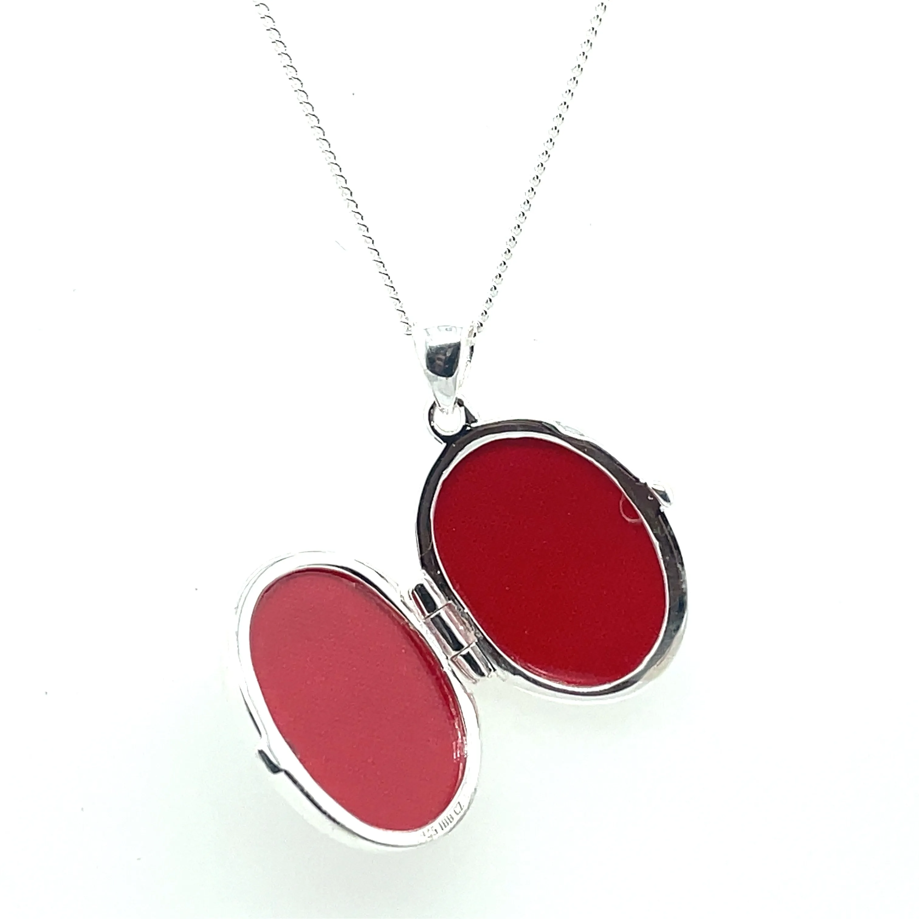 Sterling Silver Cz Set Oval Locket