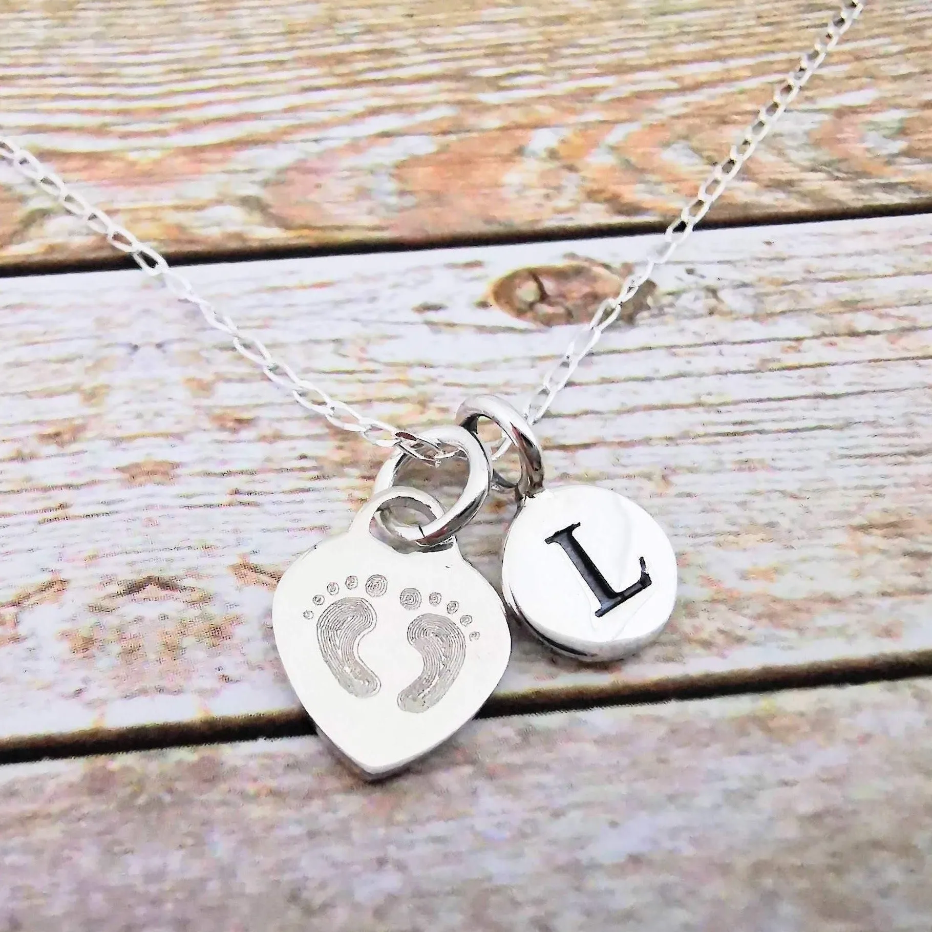 Sterling Silver Initial and Baby Foot Necklace
