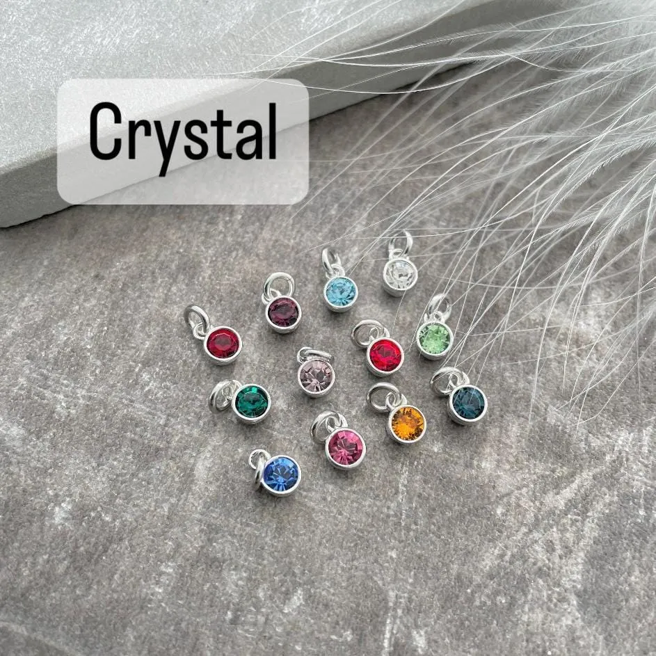 Sterling Silver Personalised Initial Bracelet Set, Crystal Birthstone Stacking Bracelet Set