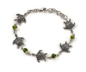 Sterling Silver "Sea Turtle Strand Bracelet" with Peridot