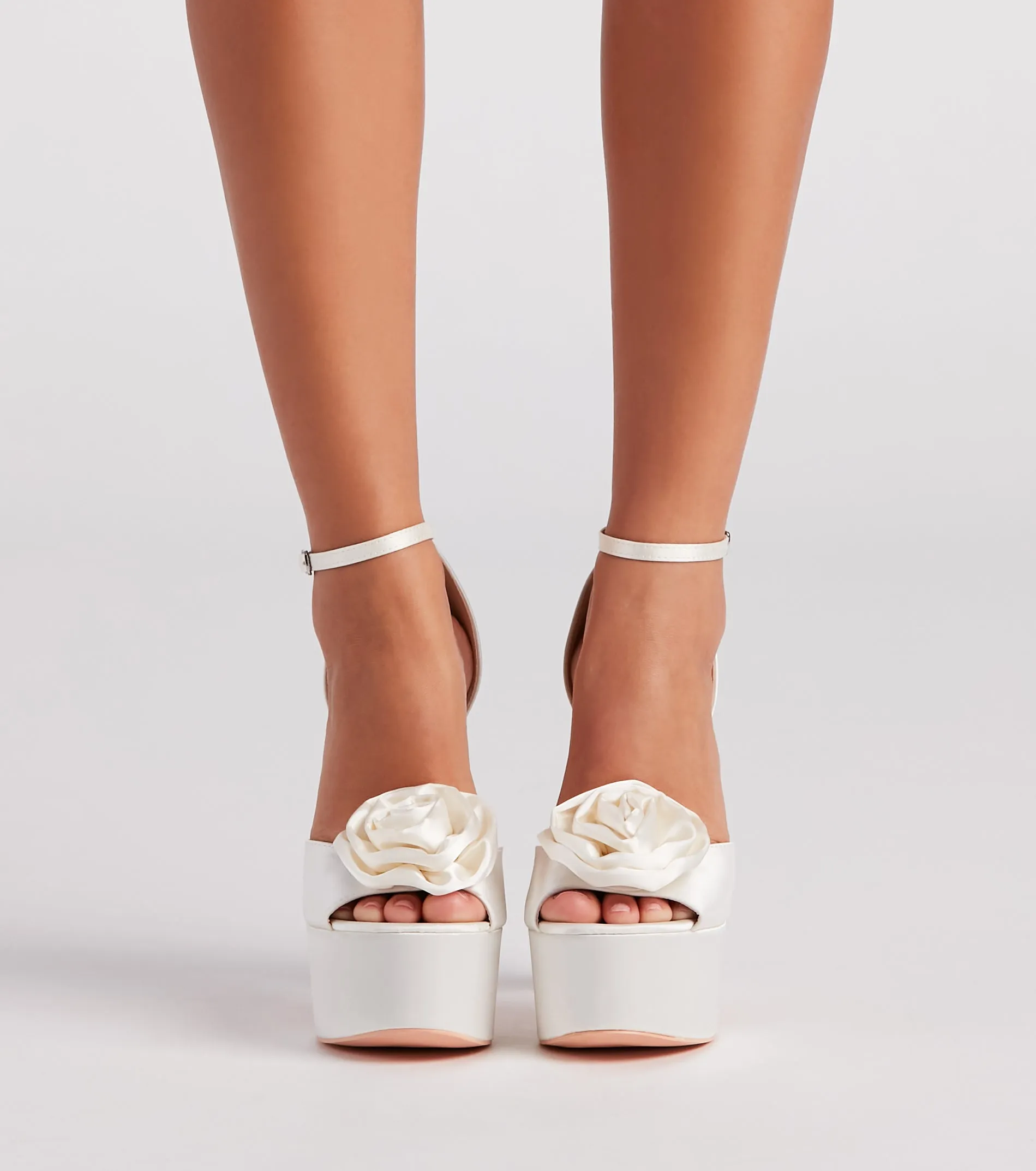 Strut Satin Rose Platform Heels
