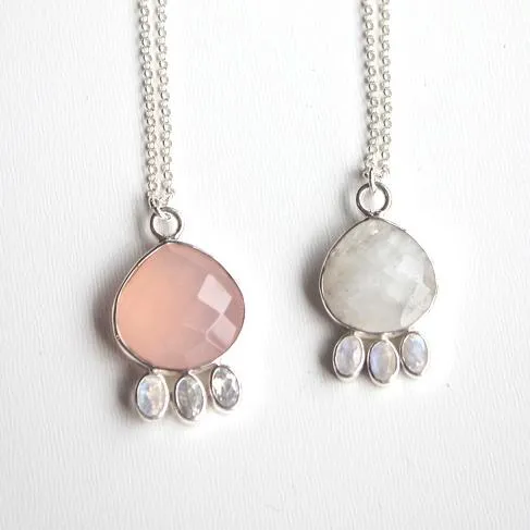 Teardrop Celeste Necklace (Rose Quartz or Moonstone)