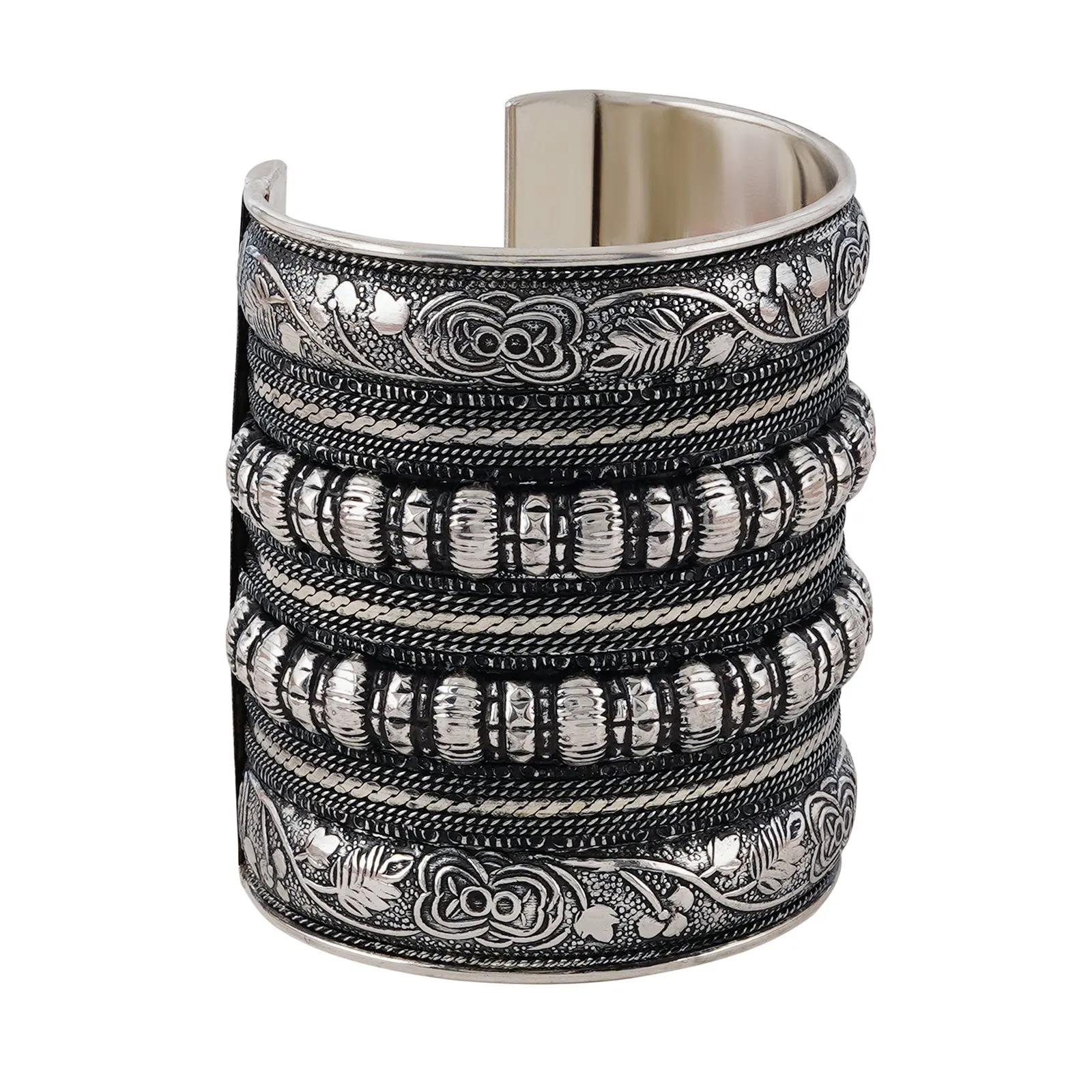 Teejh Dhel Silver Oxidised Cuff Bracelet