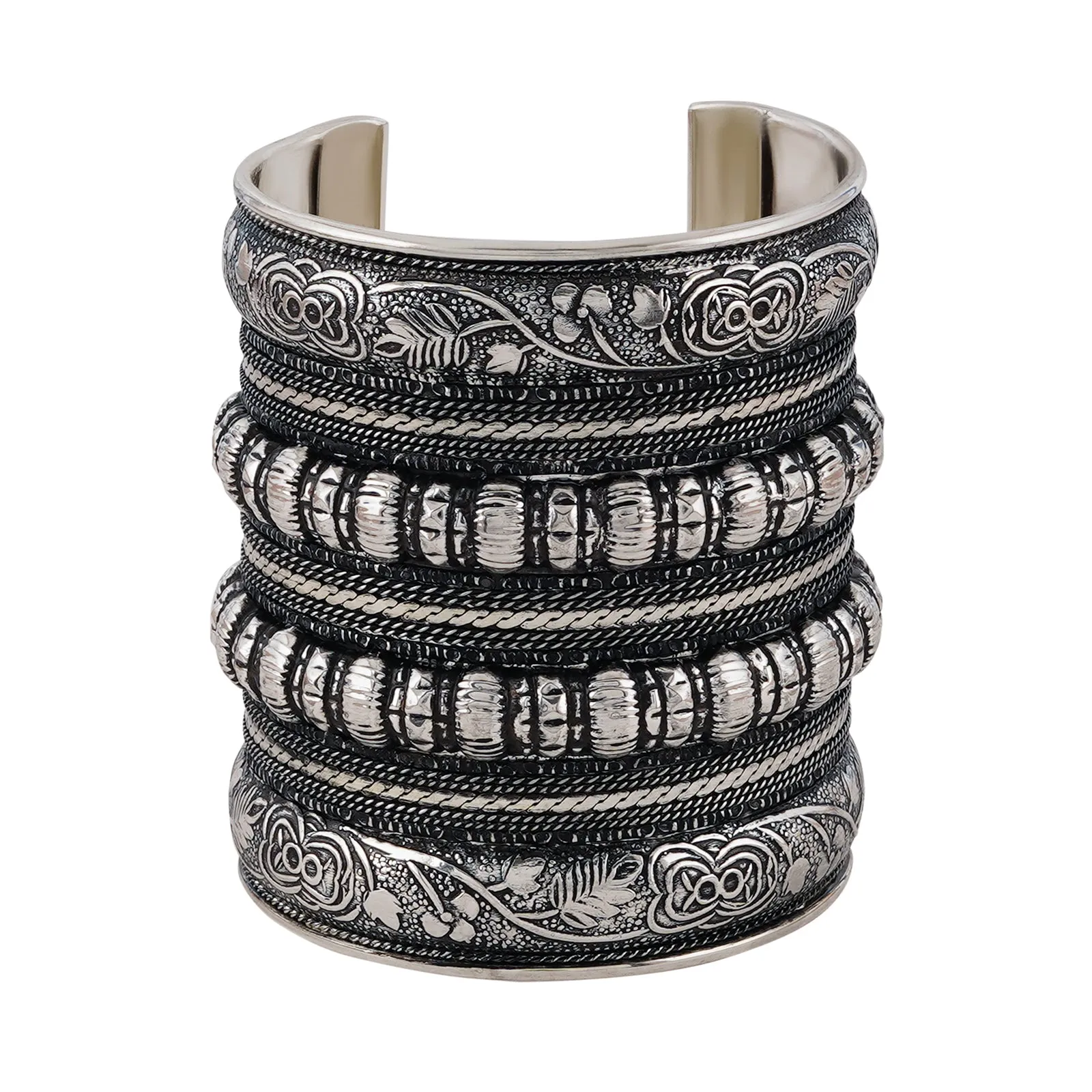 Teejh Dhel Silver Oxidised Cuff Bracelet
