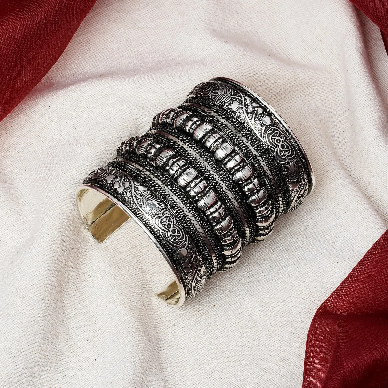 Teejh Dhel Silver Oxidised Cuff Bracelet