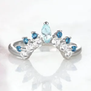 Tiara Aquamarine & Swiss Blue Topaz Wedding Band- Sterling Silver