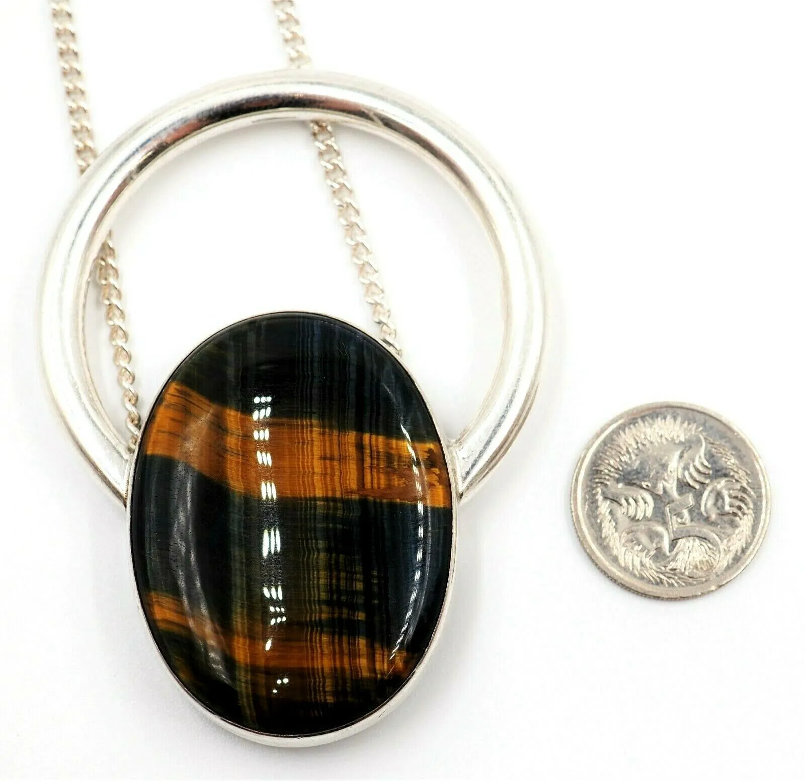 Tigers Eye 925 Sterling Silver Necklace - Fine Statement Jewellery