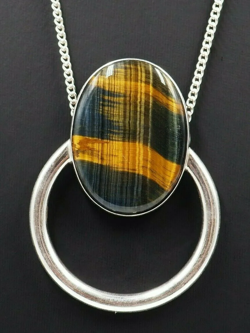 Tigers Eye 925 Sterling Silver Necklace - Fine Statement Jewellery