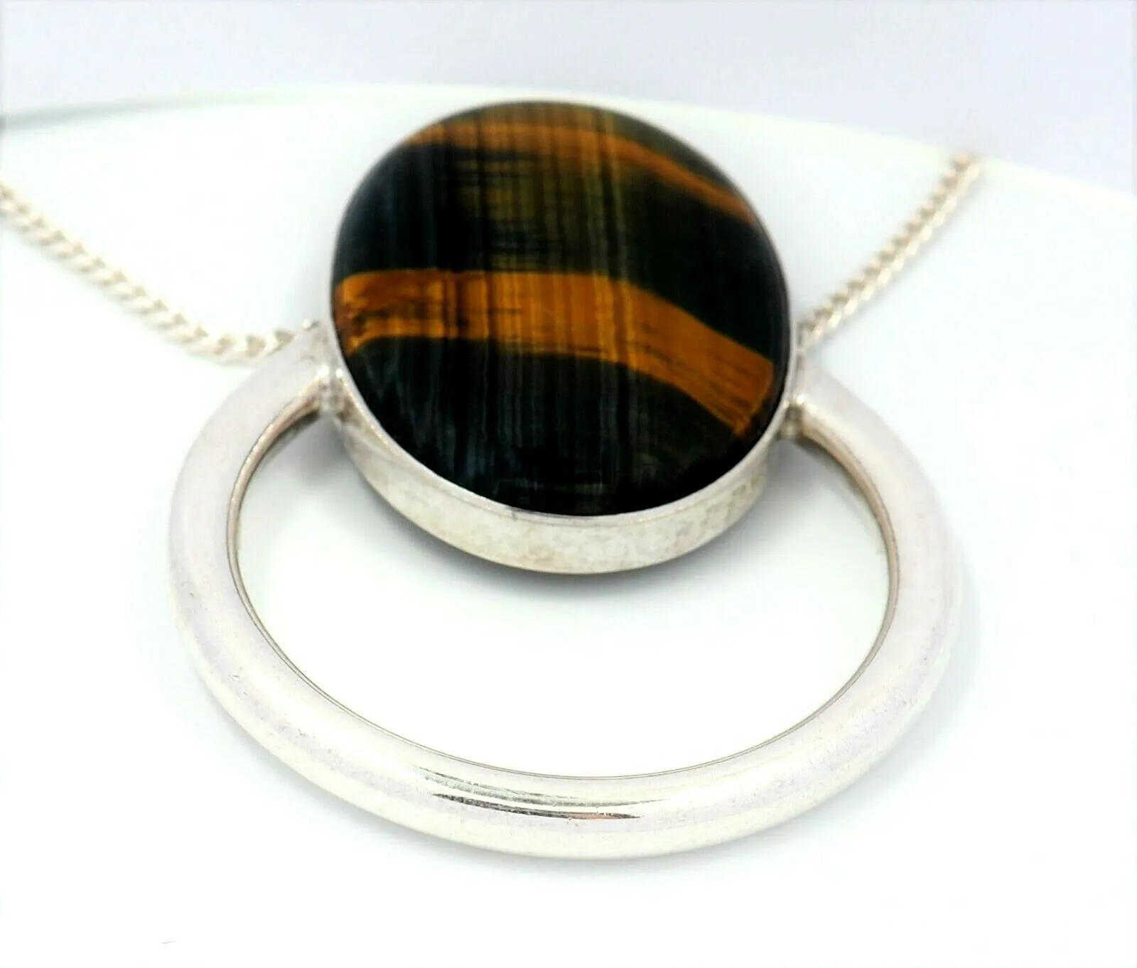 Tigers Eye 925 Sterling Silver Necklace - Fine Statement Jewellery