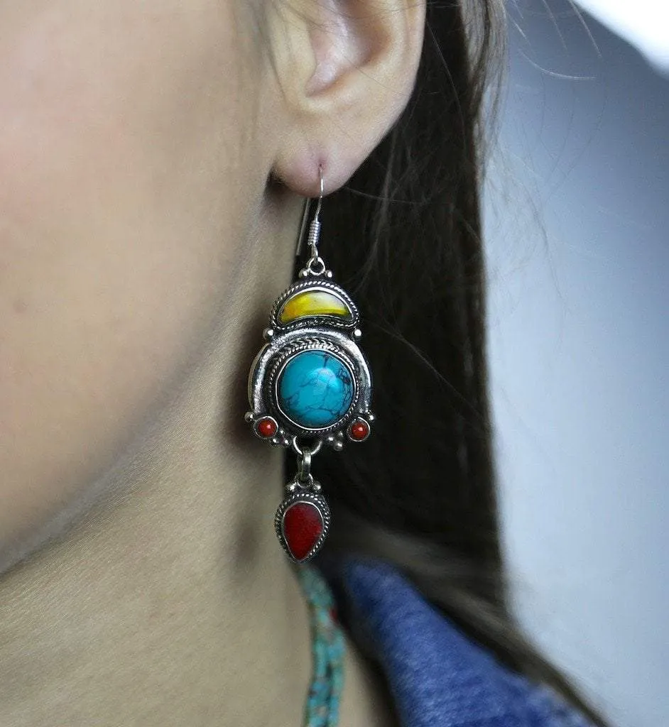 Tri-Color Drop Earrings