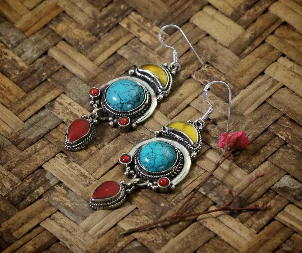 Tri-Color Drop Earrings
