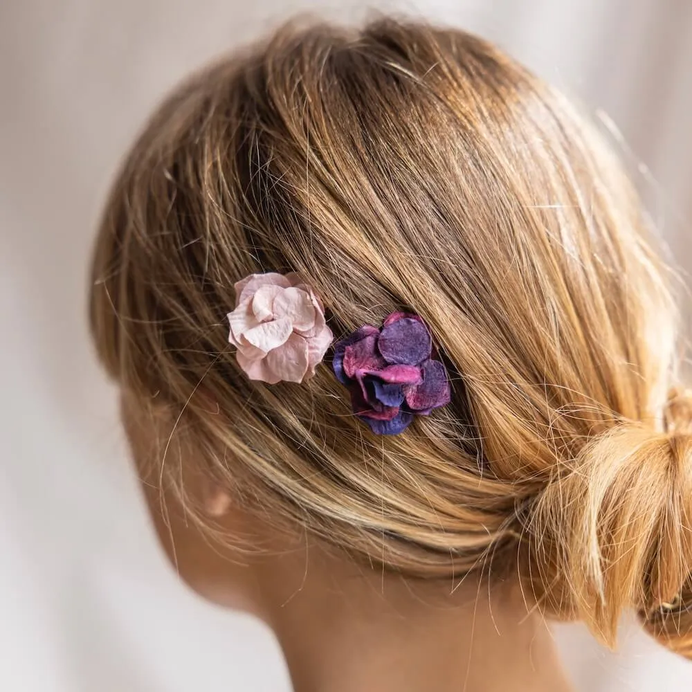 Trio de barrettes fleurs en papier violet