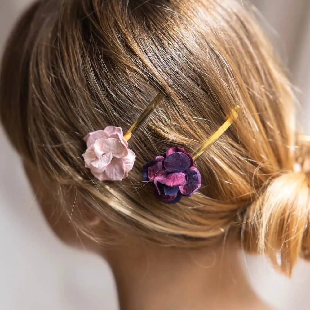 Trio de barrettes fleurs en papier violet
