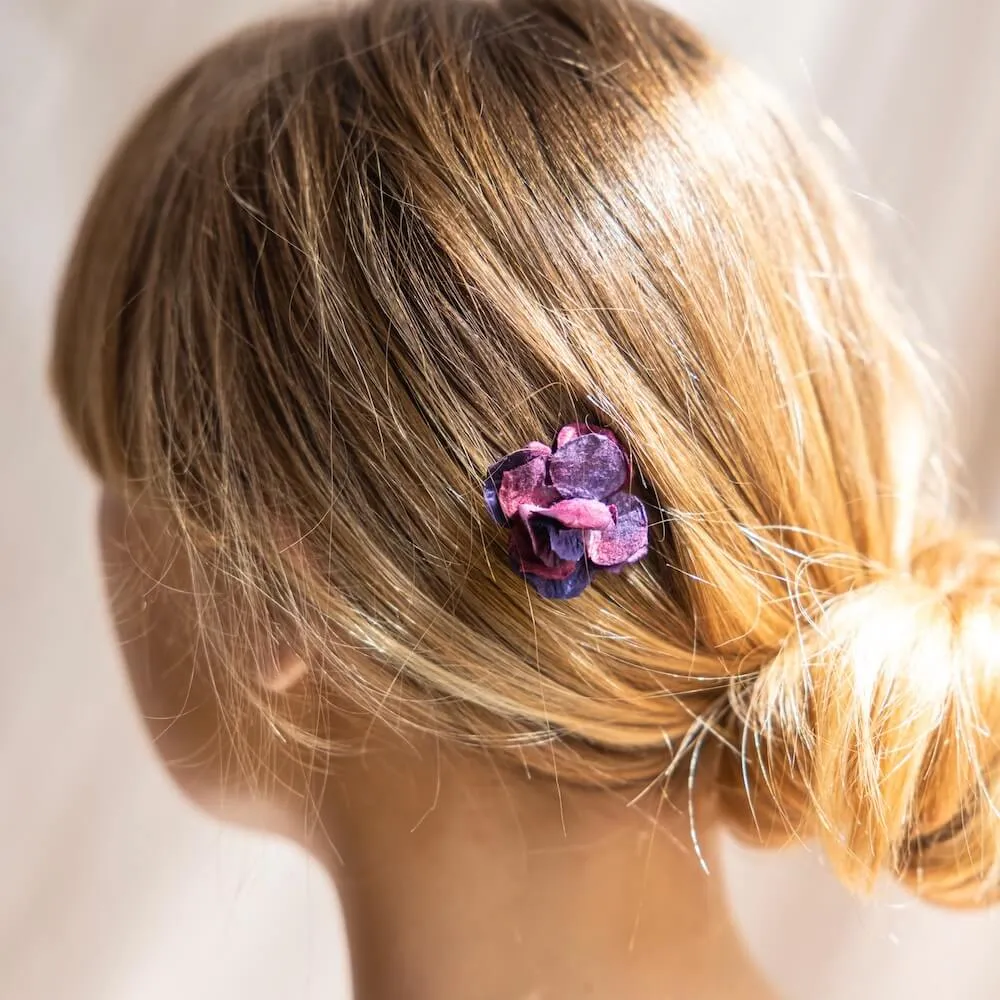 Trio de barrettes fleurs en papier violet