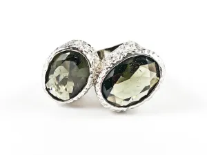 Unique Duo Stone Connected Design Hammered Band Brass Ring