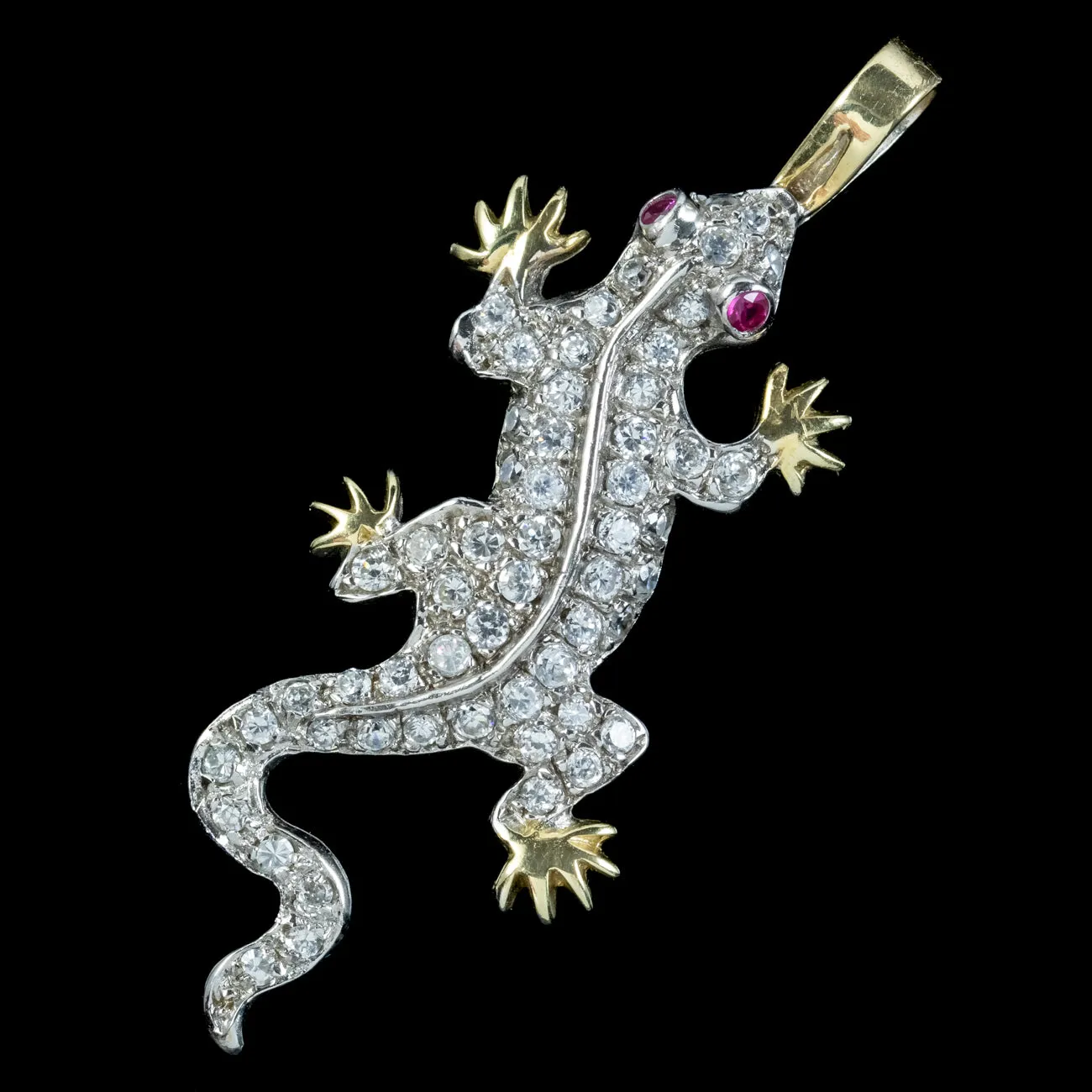 Victorian Style Paste Lizard Pendant Ruby Eyes 9ct Gold