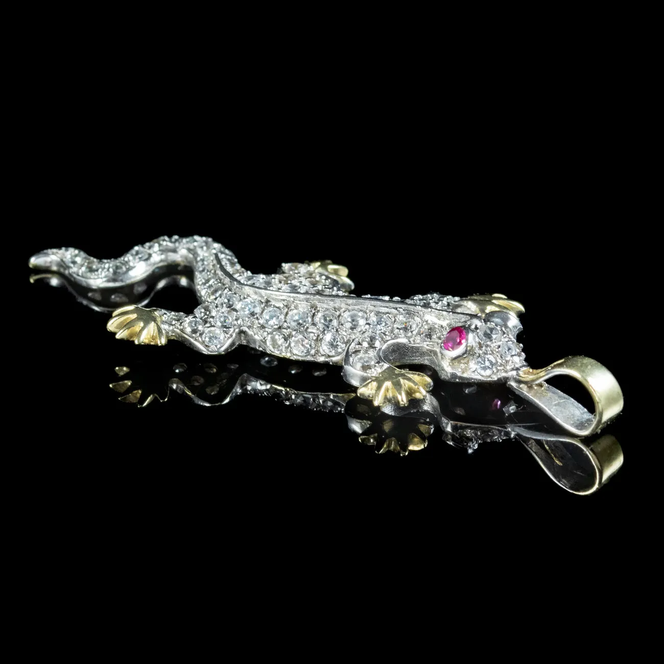Victorian Style Paste Lizard Pendant Ruby Eyes 9ct Gold