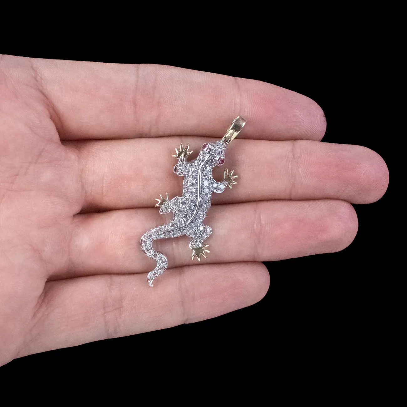 Victorian Style Paste Lizard Pendant Ruby Eyes 9ct Gold