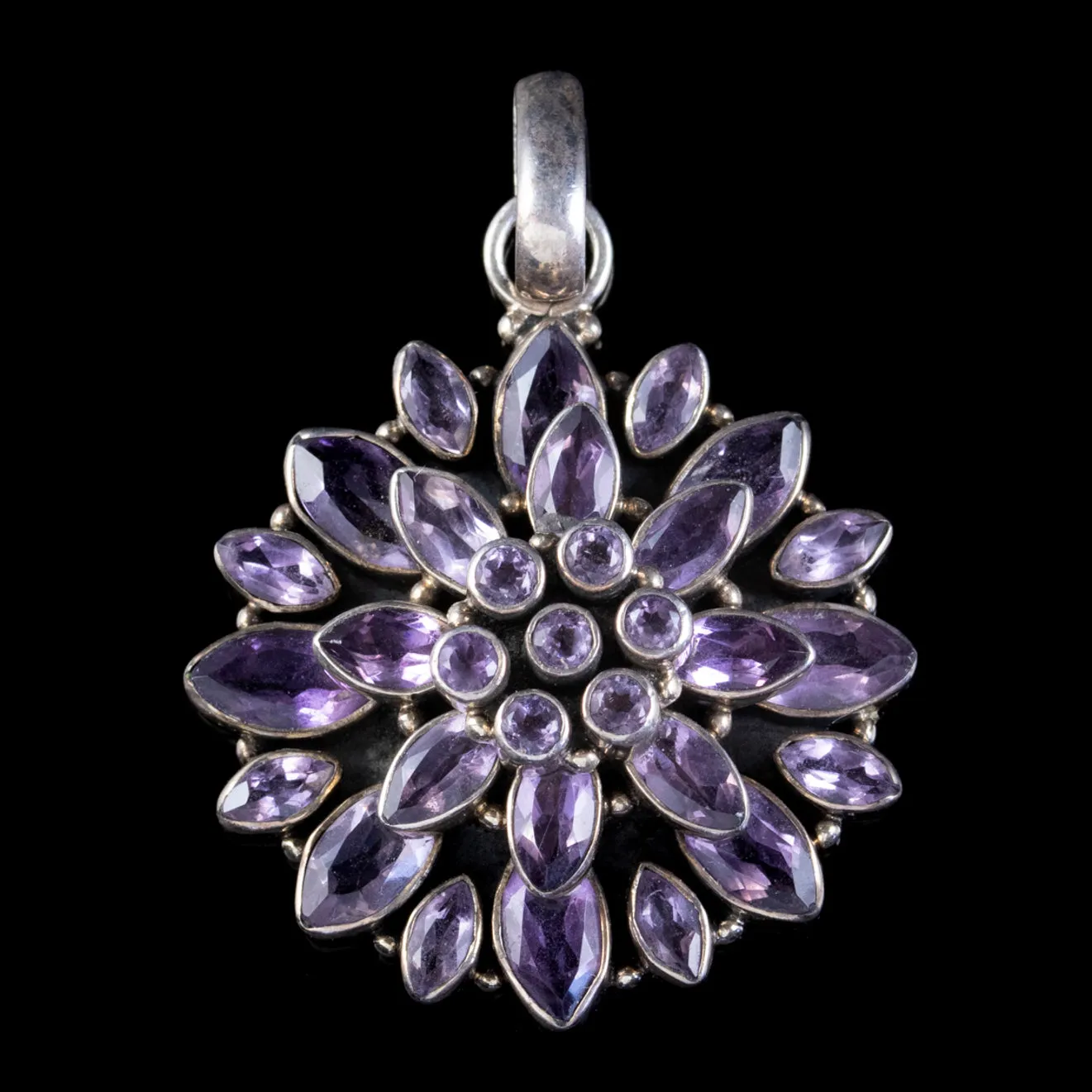 Vintage Amethyst Flower Pendant Silver