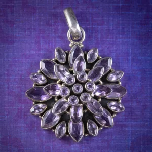 Vintage Amethyst Flower Pendant Silver