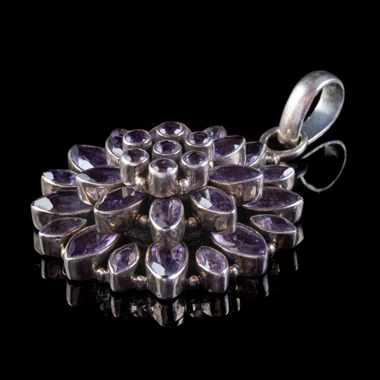 Vintage Amethyst Flower Pendant Silver