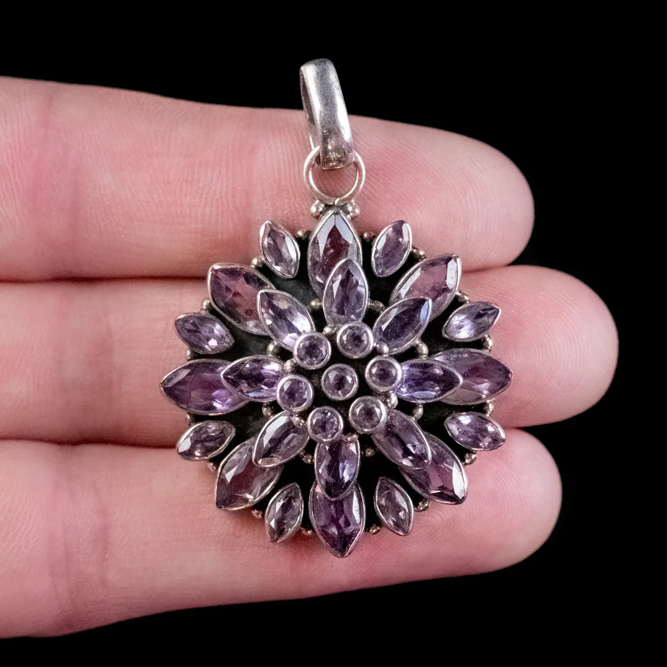 Vintage Amethyst Flower Pendant Silver