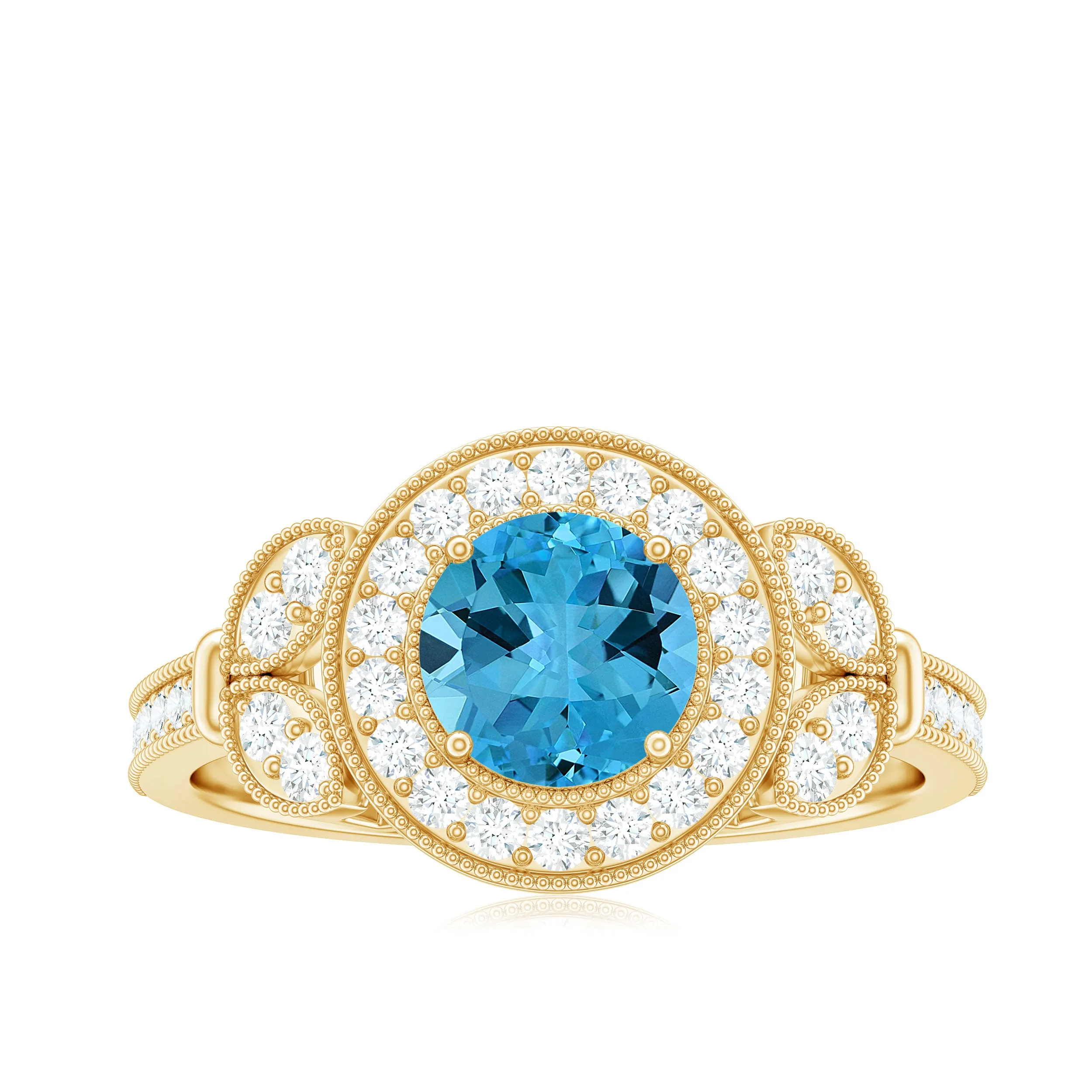 Vintage Inspired Swiss Blue Topaz and Diamond Engagement Ring