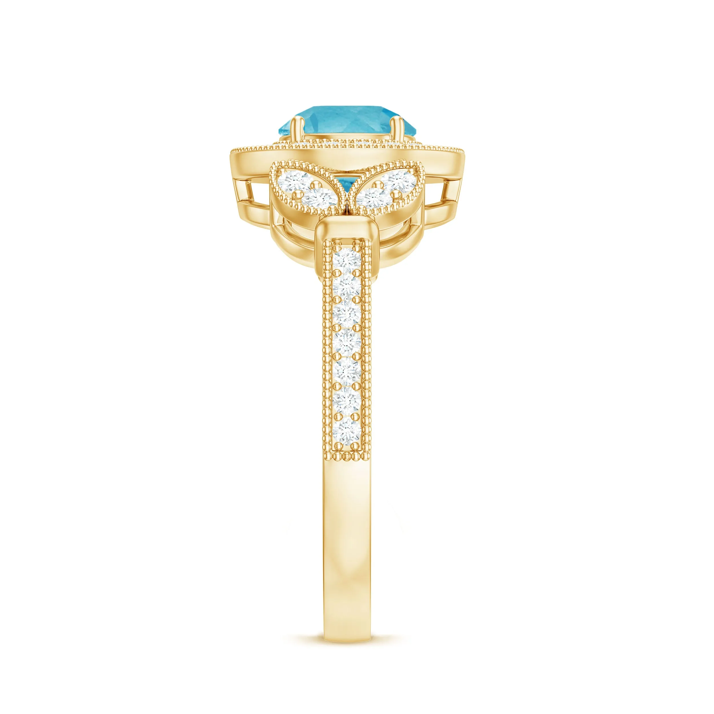 Vintage Inspired Swiss Blue Topaz and Diamond Engagement Ring