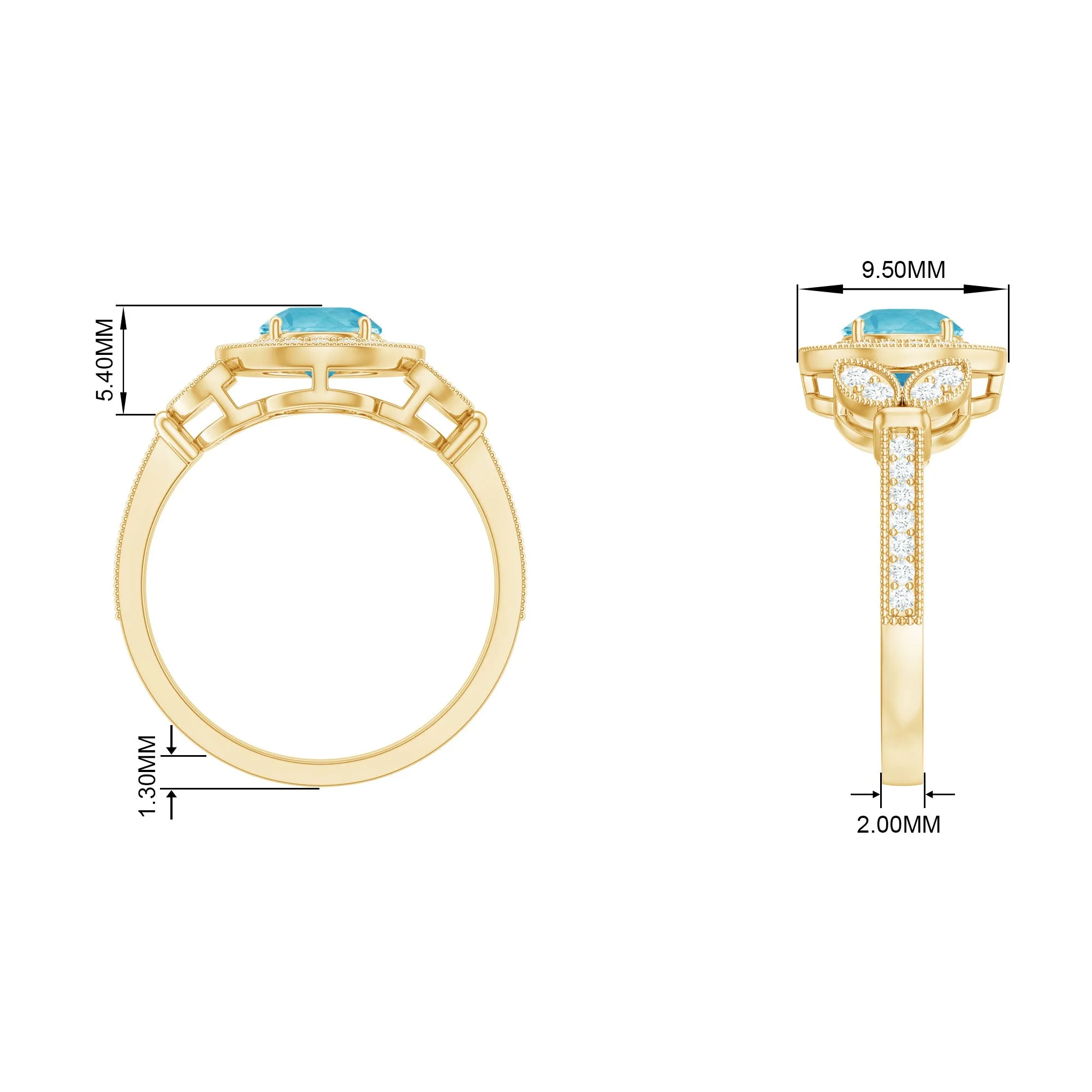 Vintage Inspired Swiss Blue Topaz and Diamond Engagement Ring