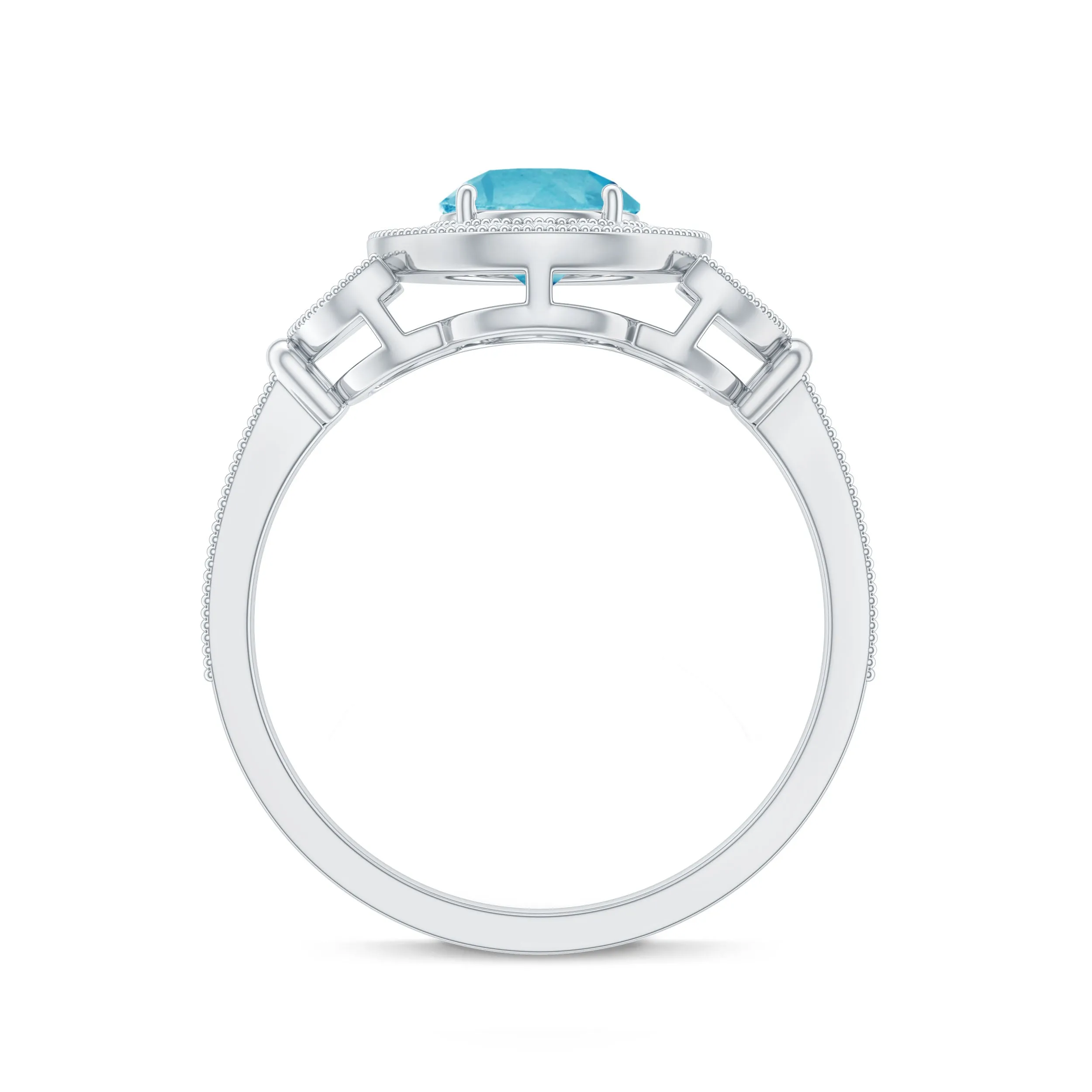 Vintage Inspired Swiss Blue Topaz and Diamond Engagement Ring