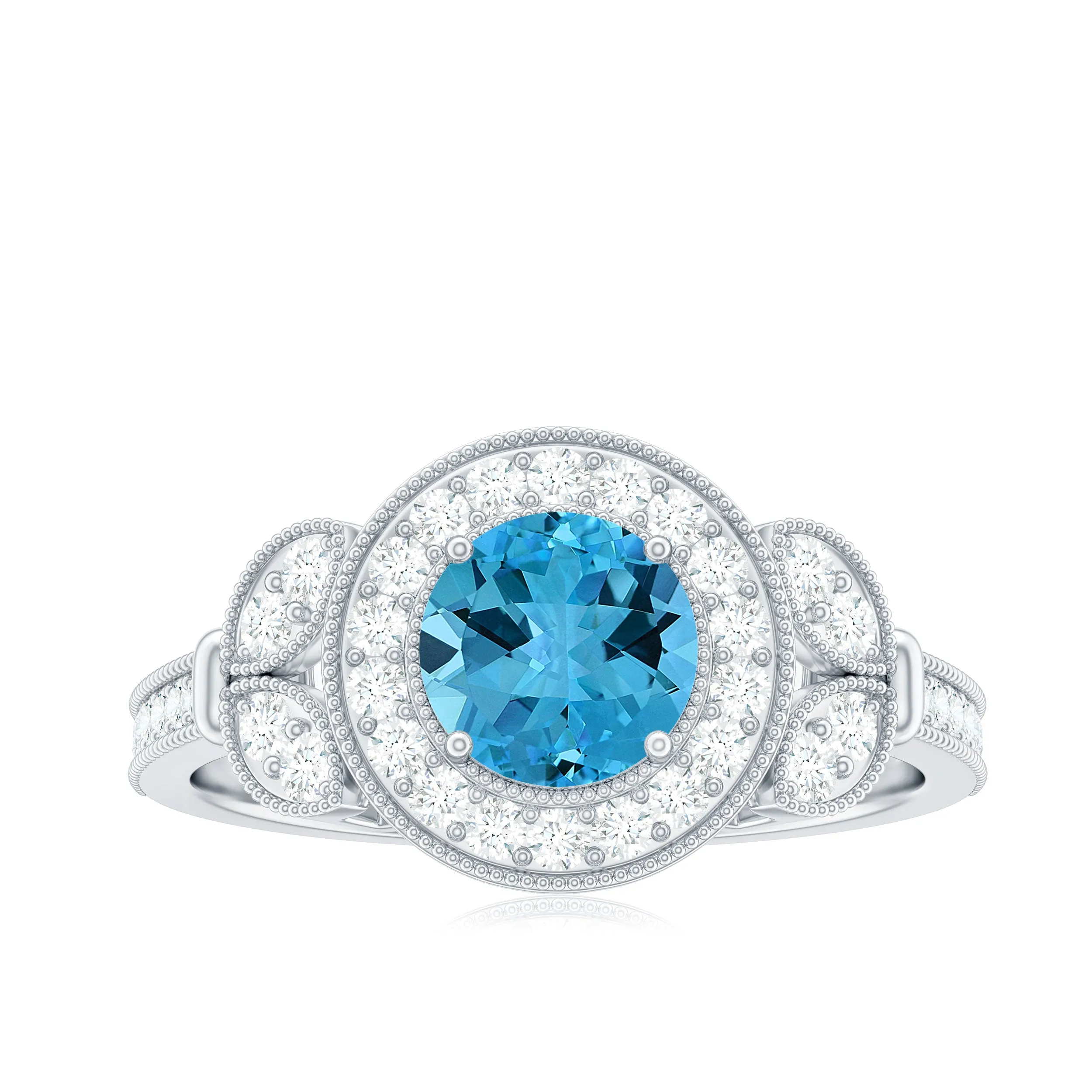 Vintage Inspired Swiss Blue Topaz and Diamond Engagement Ring
