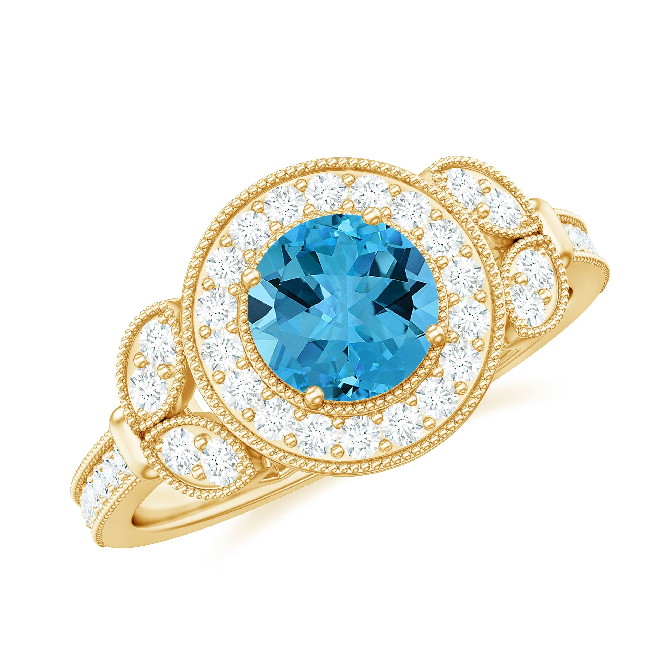Vintage Inspired Swiss Blue Topaz and Diamond Engagement Ring