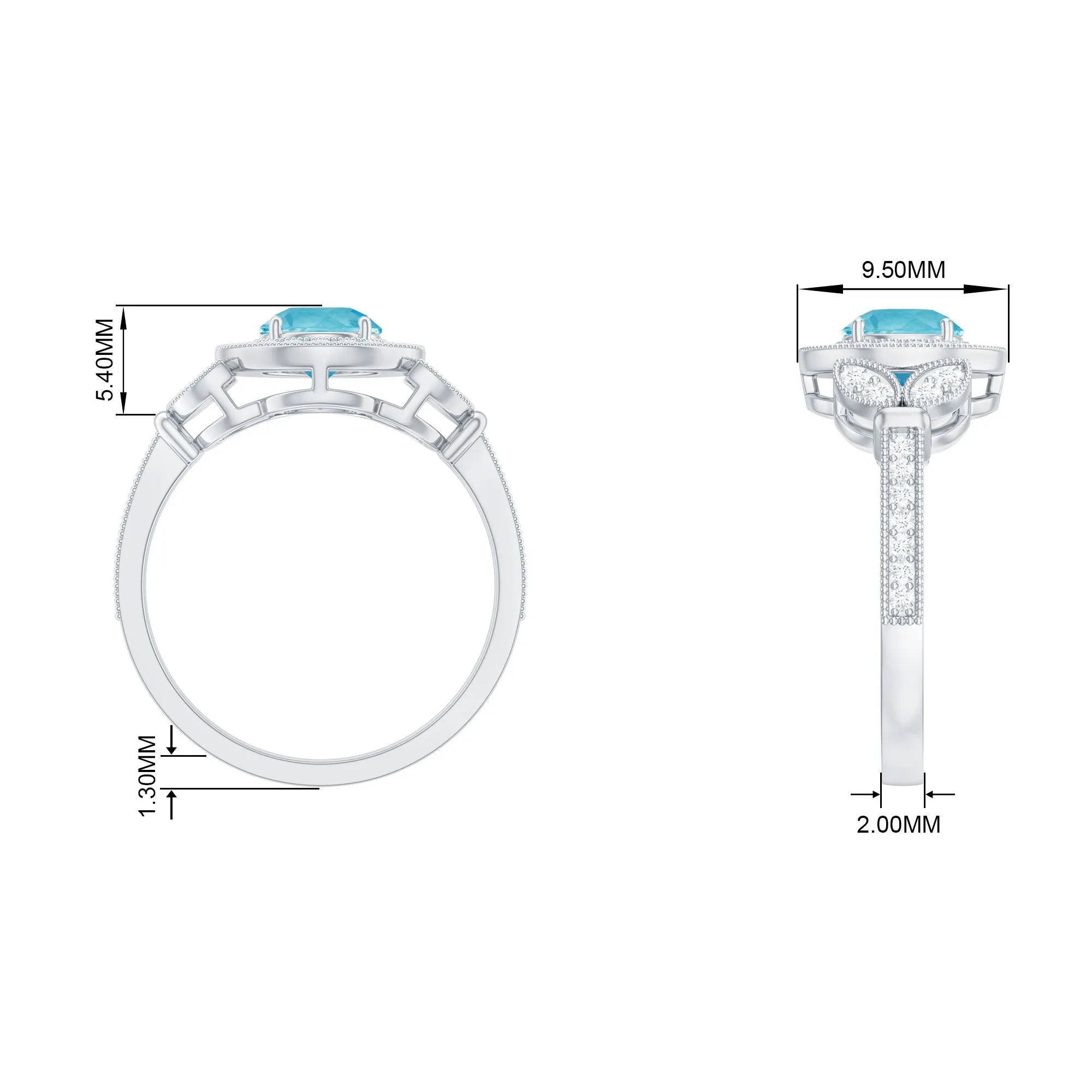 Vintage Inspired Swiss Blue Topaz and Diamond Engagement Ring