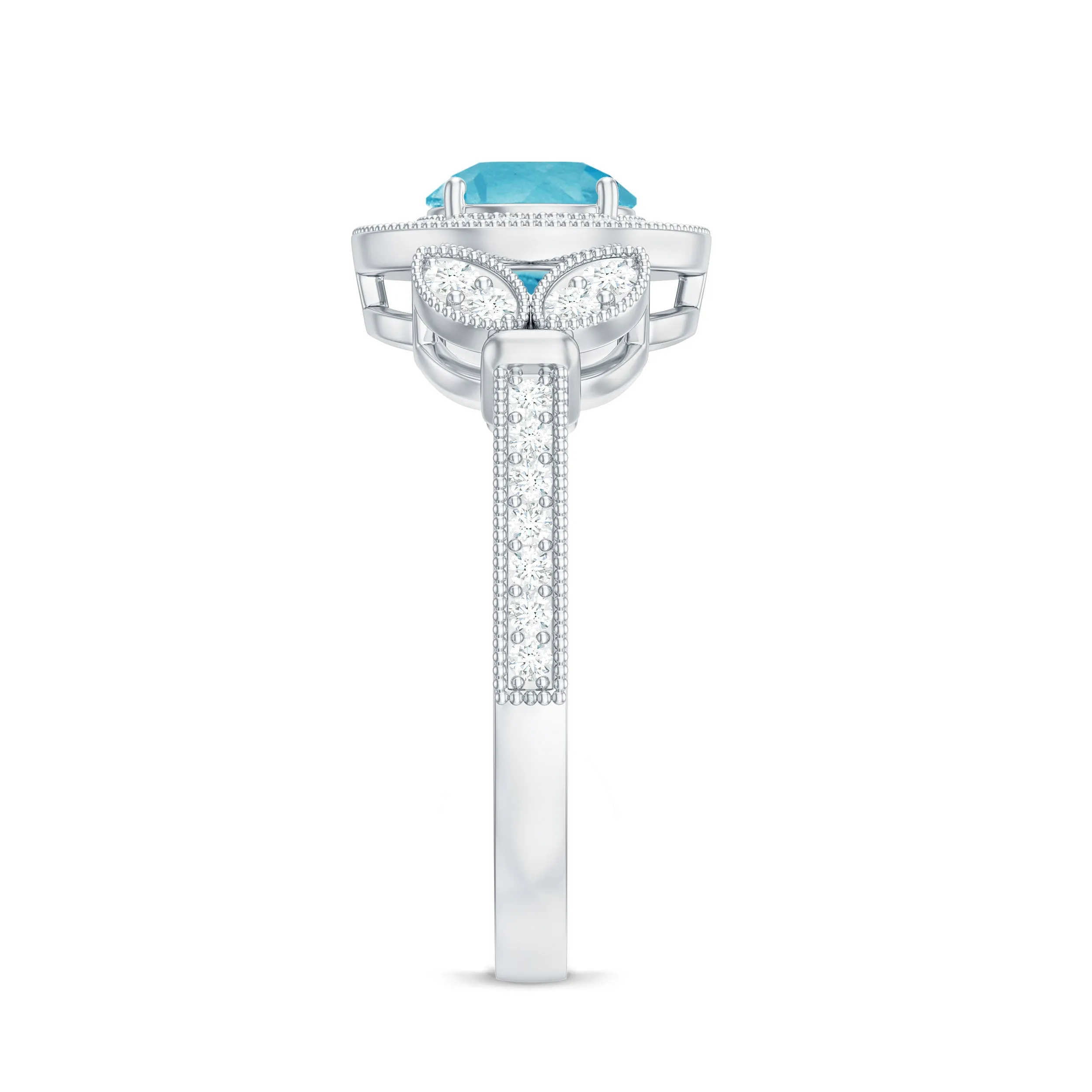 Vintage Inspired Swiss Blue Topaz and Diamond Engagement Ring