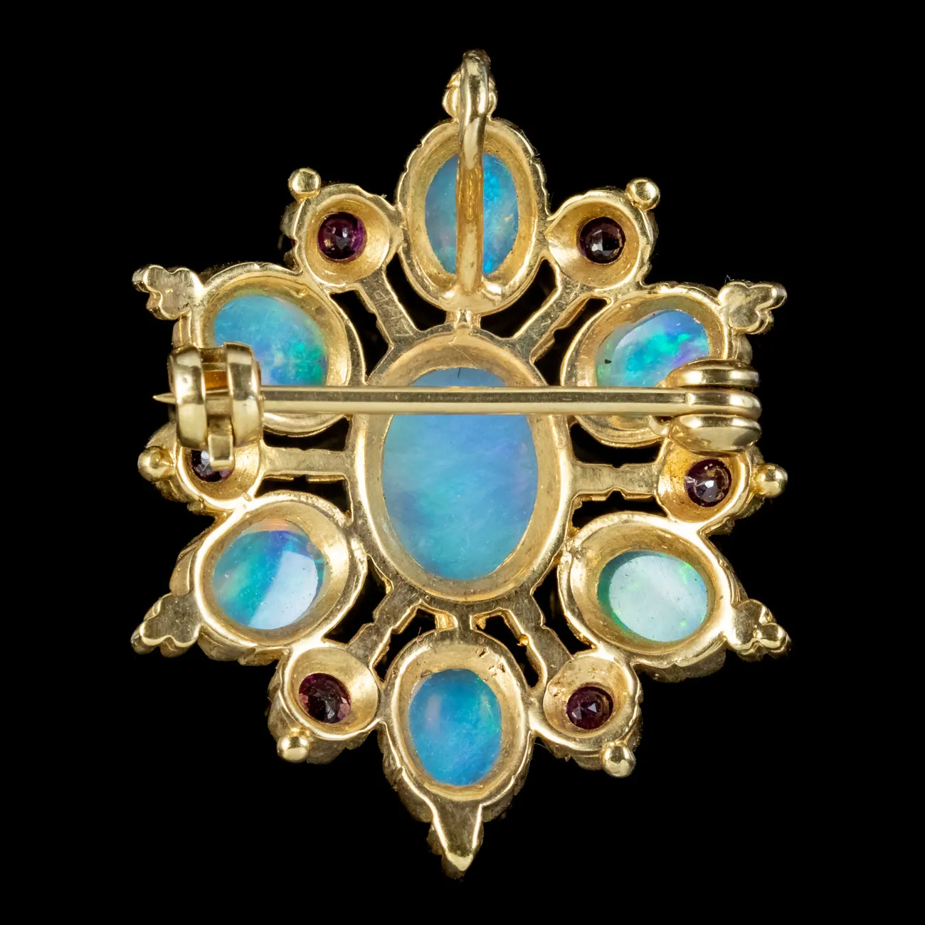 Vintage Opal Ruby Star Pendant 9ct Gold 5ct Of Opal Circa 1970