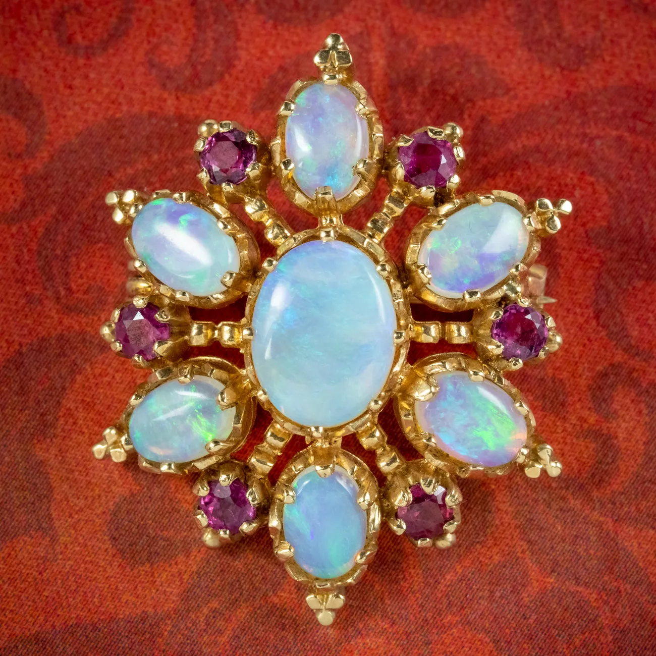 Vintage Opal Ruby Star Pendant 9ct Gold 5ct Of Opal Circa 1970