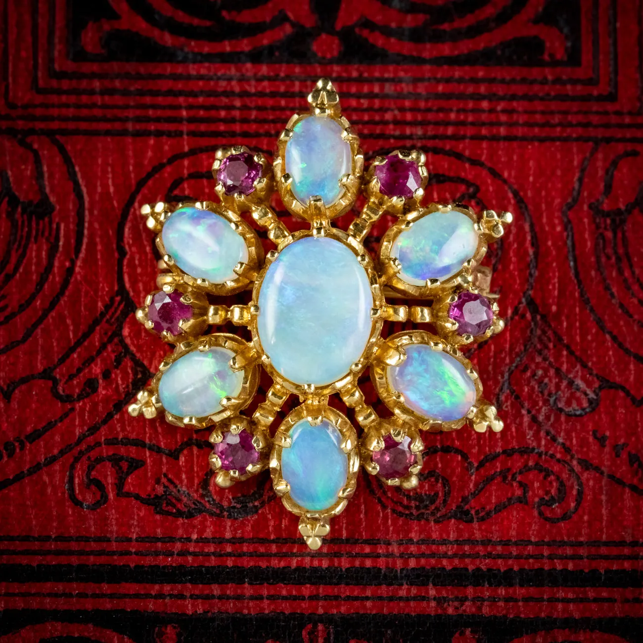 Vintage Opal Ruby Star Pendant 9ct Gold 5ct Of Opal Circa 1970
