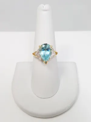 Whimsical Natural Blue Topaz & Natural Diamond 14k Yellow Gold Ring