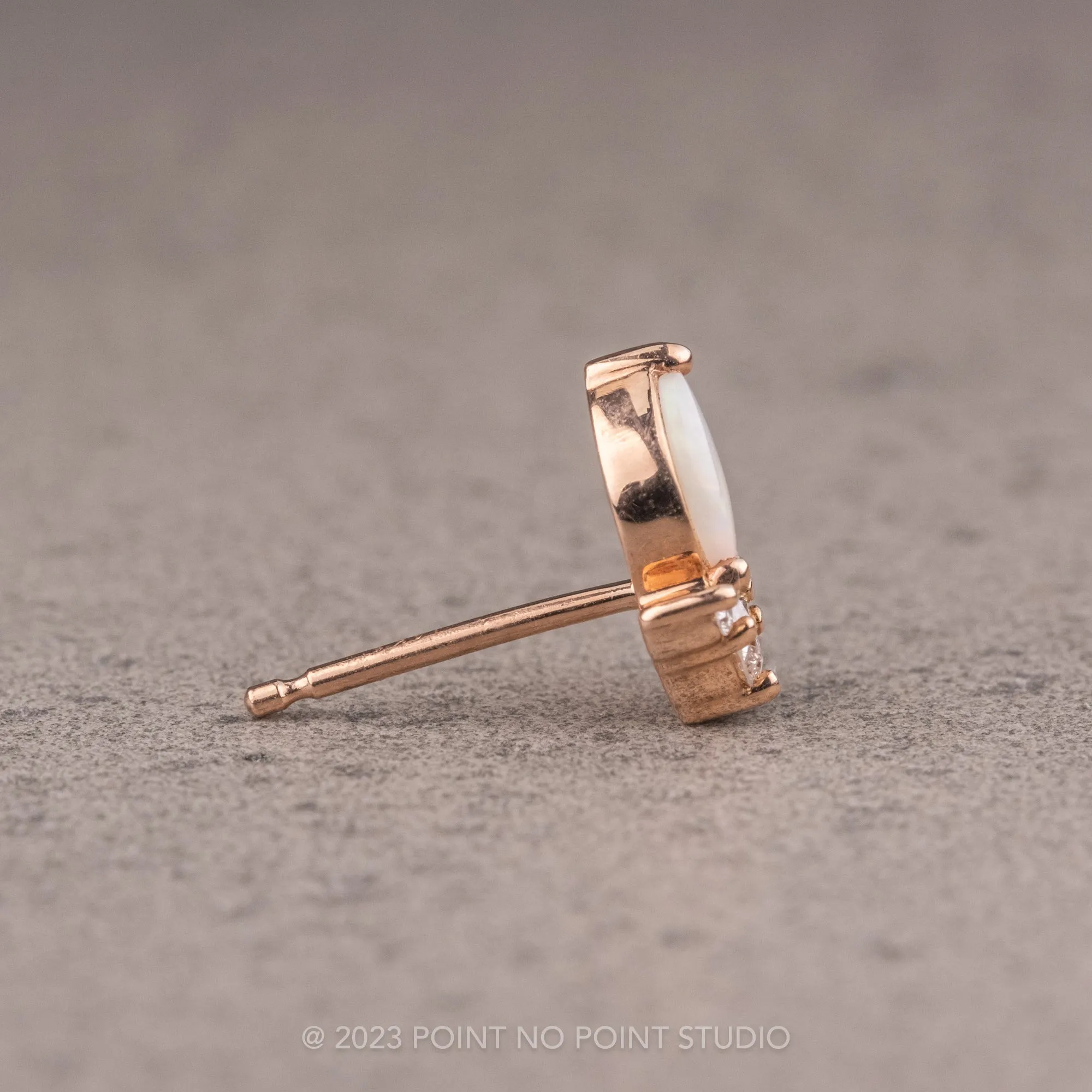 White Opal and Diamond Cluster Studs, 14k Rose Gold Earrings