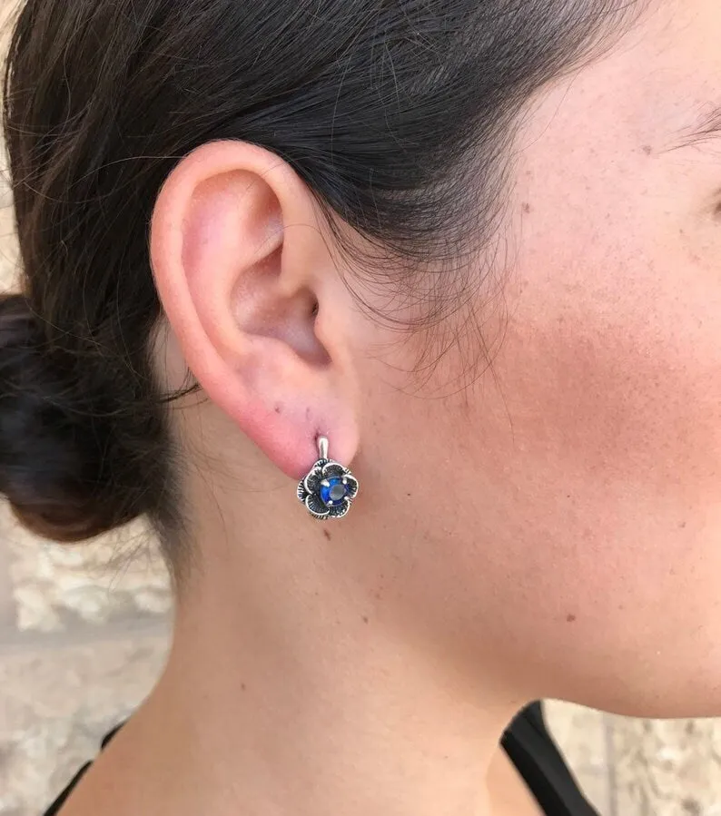 White Rose Earrings - Natural Australian Opal Earrings - Vintage Flower Studs