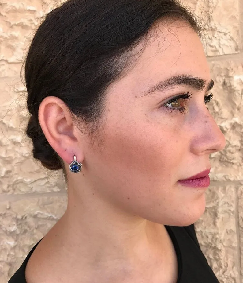 White Rose Earrings - Natural Australian Opal Earrings - Vintage Flower Studs