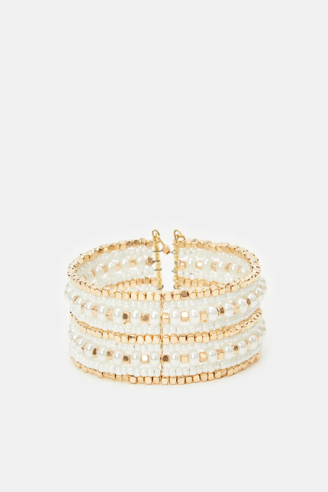 Women Gold Pearls Cuff Bracelet