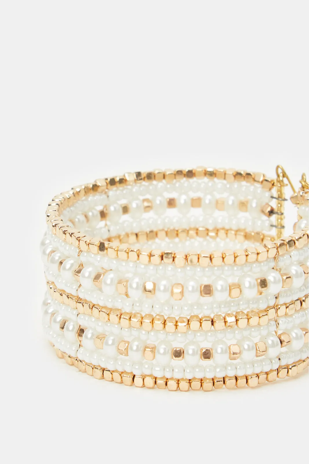 Women Gold Pearls Cuff Bracelet